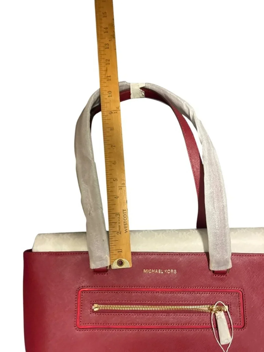 NEW Michael Kors Charlotte Large NS Tote Leather‎ Structured Cherry Red NWT